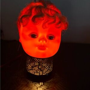 Creepy Doll Head Lamp, Red Hair , Halloween Decor